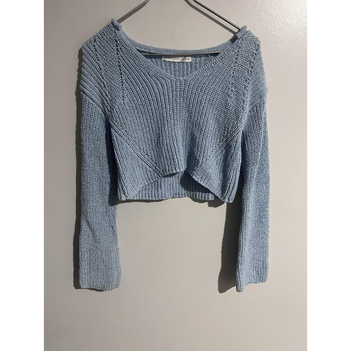 Altar'd State Sweater Womens 2XS Blue Open-Knit Lightweight Boat Neck Pullover