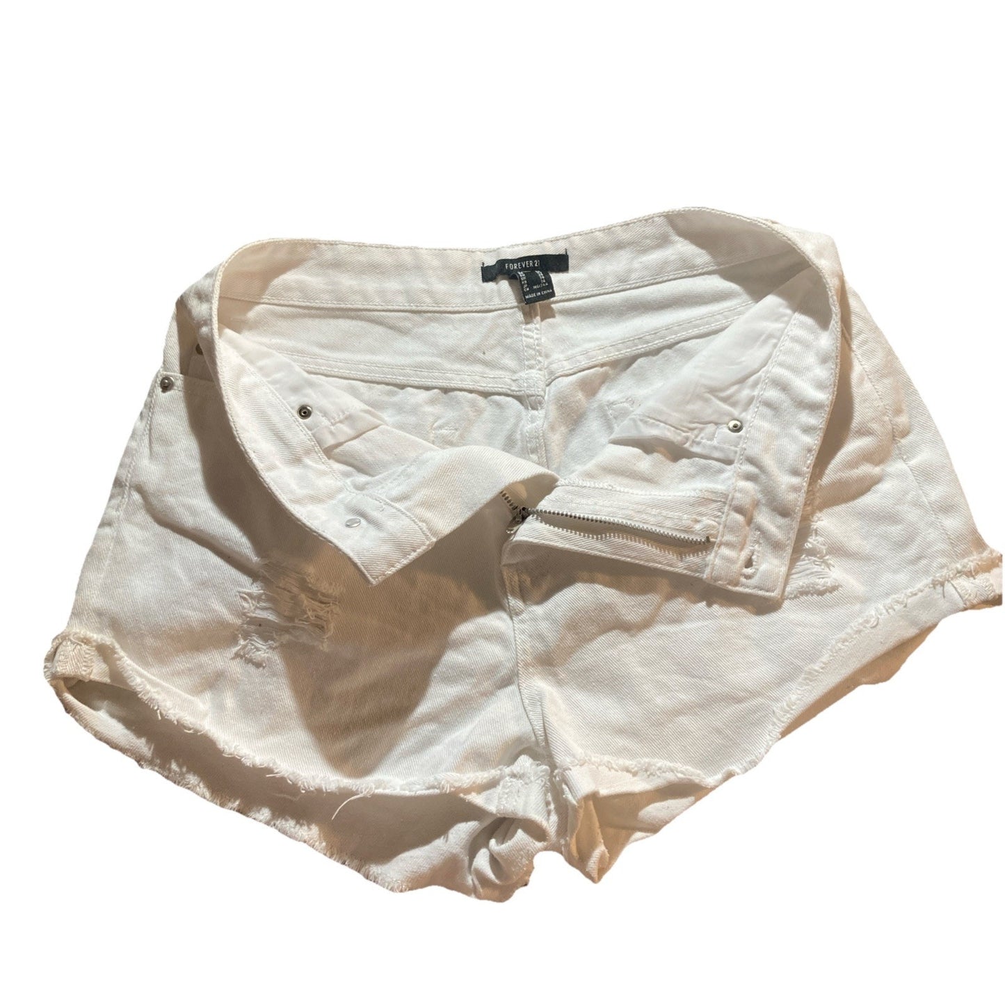 Forever 21 Women's White Denim Shorts Raw Hem Distressed Size 29
