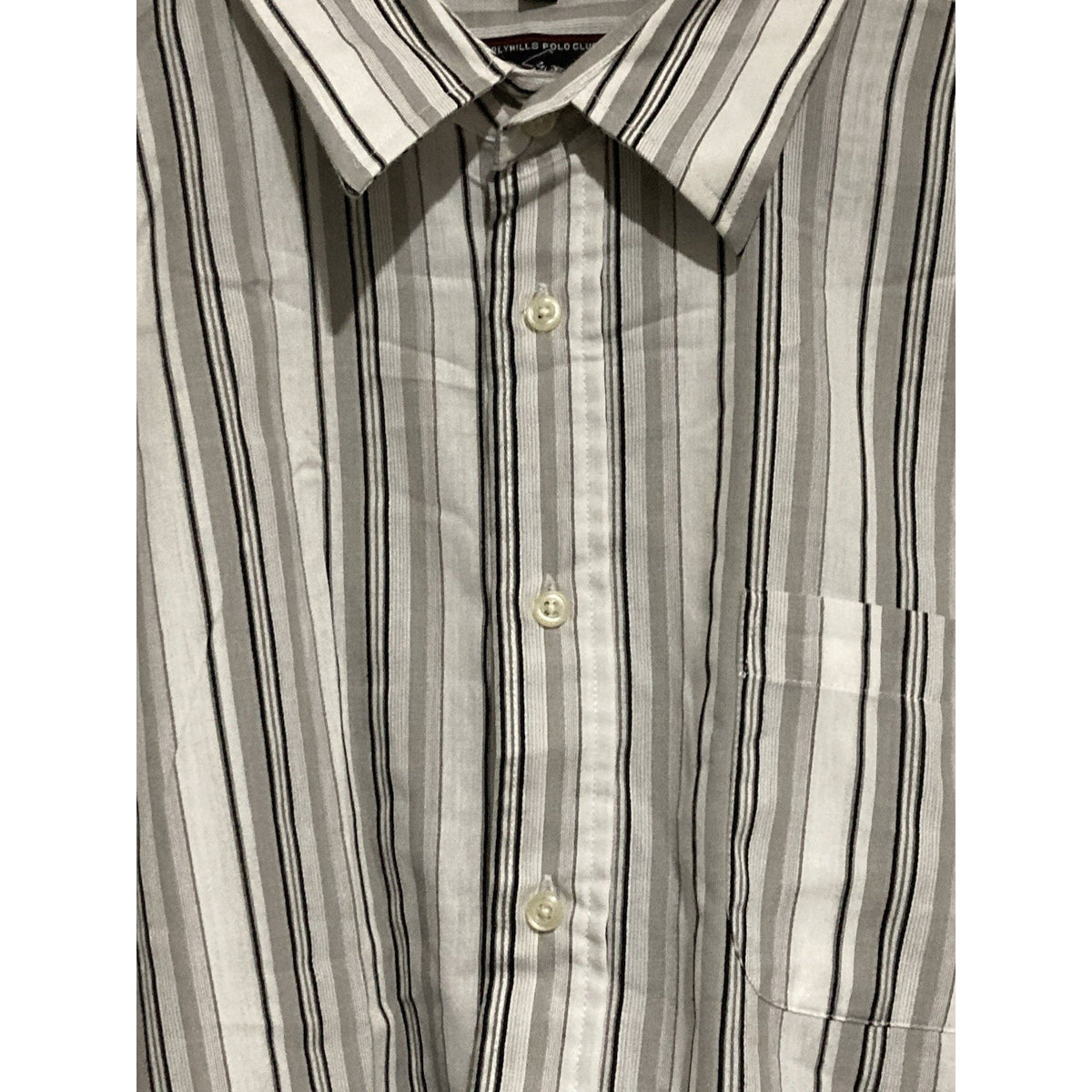 Striped Classic Dress Shirt Size XXL Beverly Hills Polo Club Black Gray White