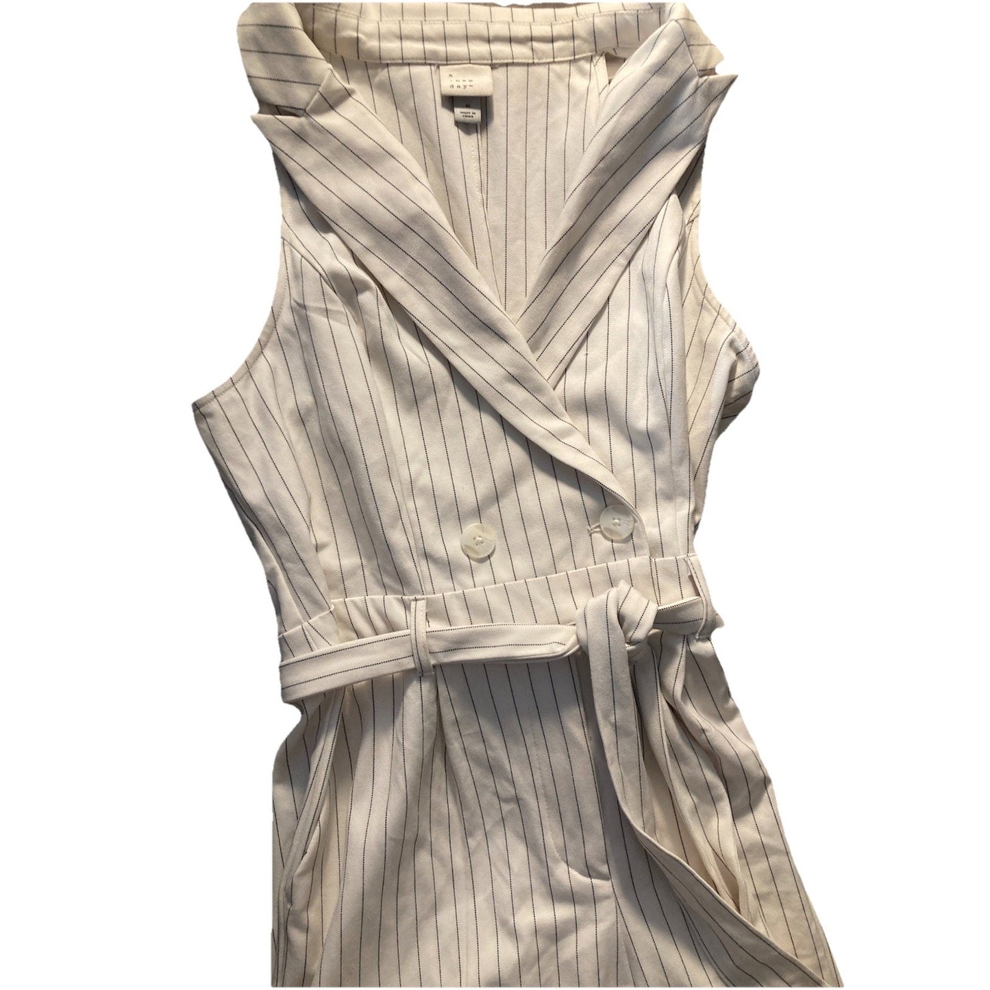 A New Day Striped Pantsuit Blue White Romper Belted Wide Leg Womens Size M