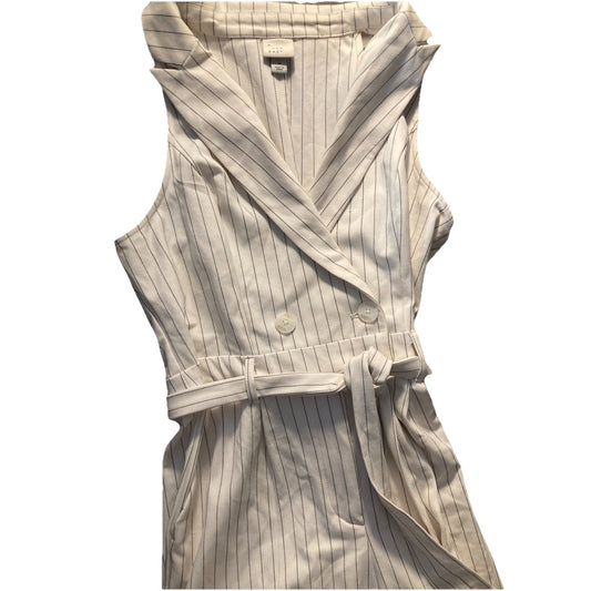A New Day Striped Pantsuit Blue White Romper Belted Wide Leg Womens Size M
