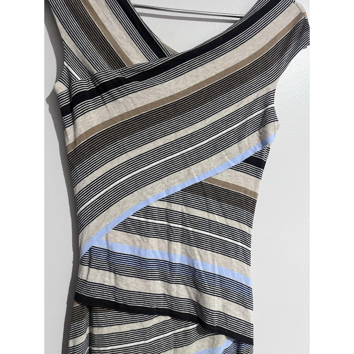 Bailey 44 Dress Womens XS Beige Striped Wrap Asymmetric Sleeveless Jersey