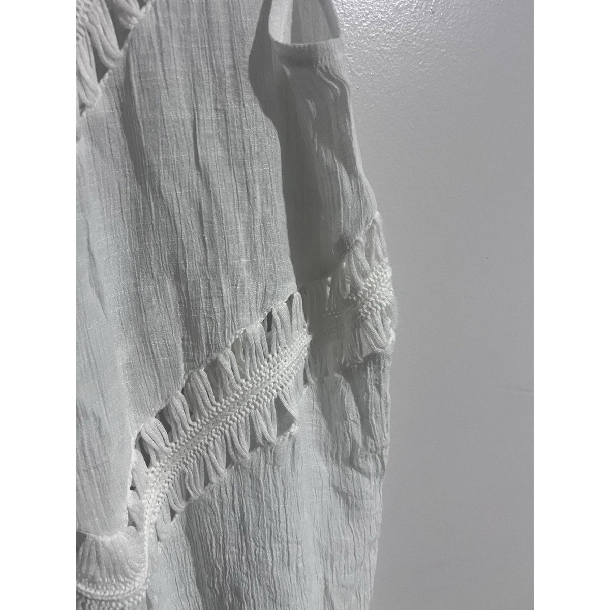Cupshe Womens S White Tunic V-Neck Crochet Fringe Boho Summer Lightweight Casual