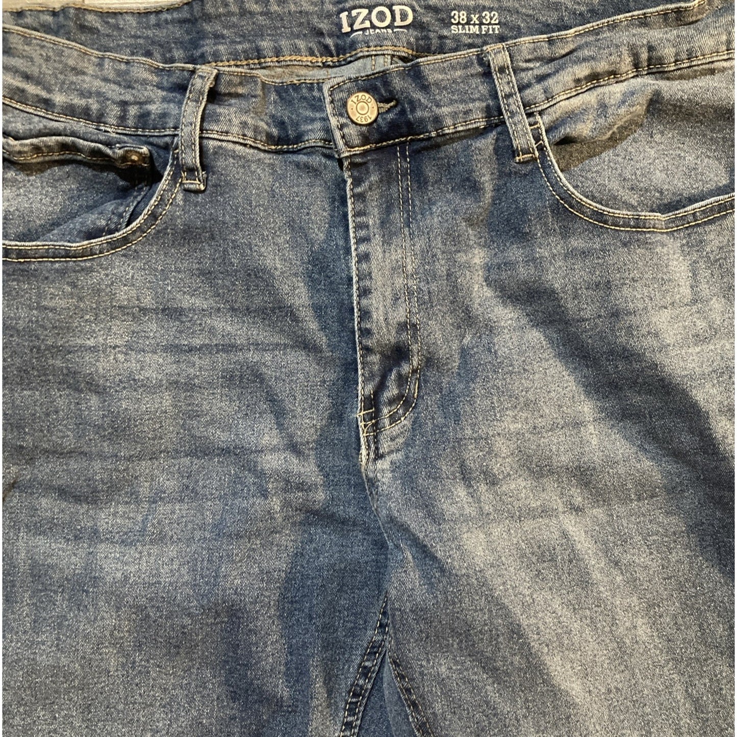 Minimalist IZOD Mens Slim Fit Medium Wash Blue Denim Jeans 38x32 Classic 5Pocket