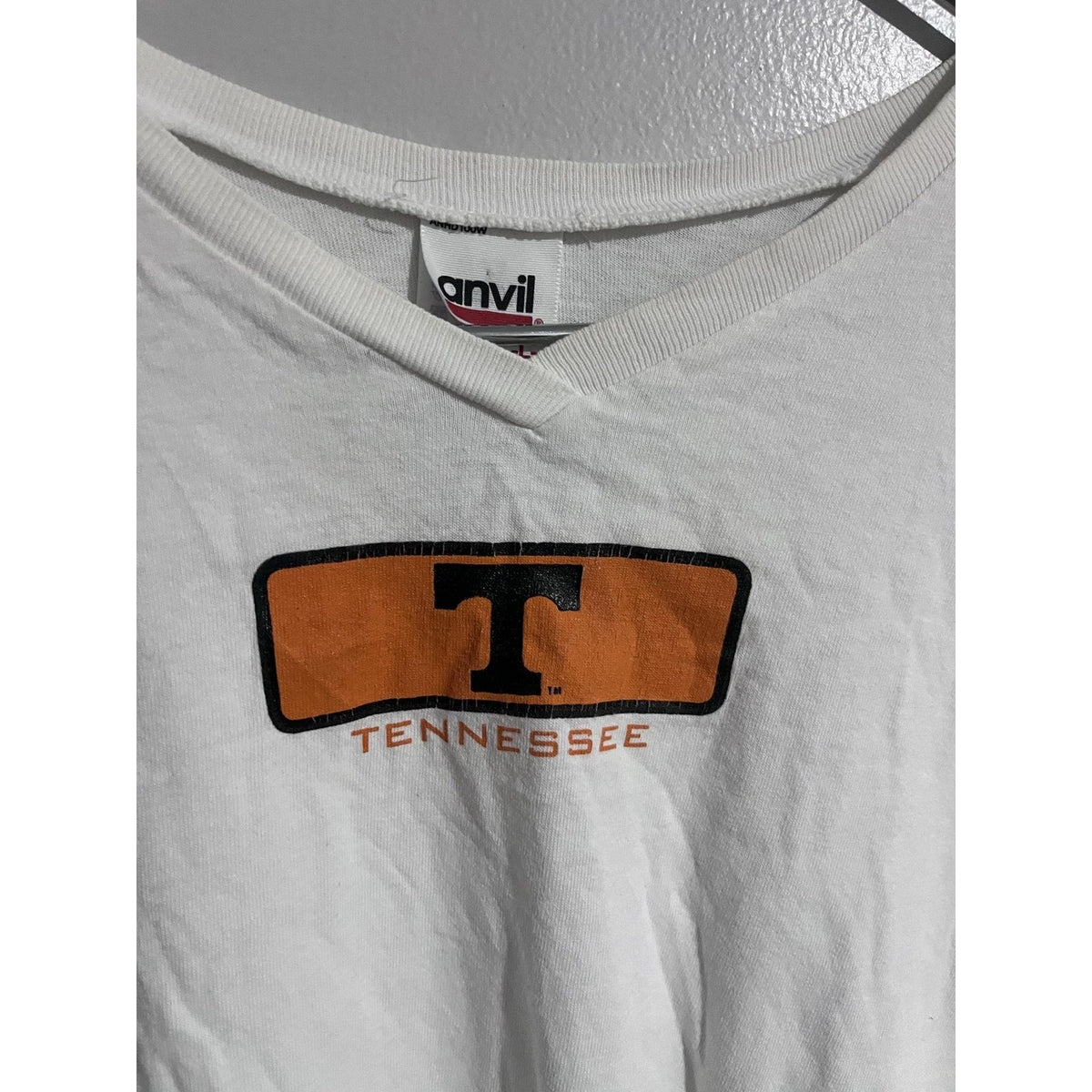 Anvil T-Shirt Womens L White Tennessee V-Neck Short Sleeve Preshrunk Relaxed