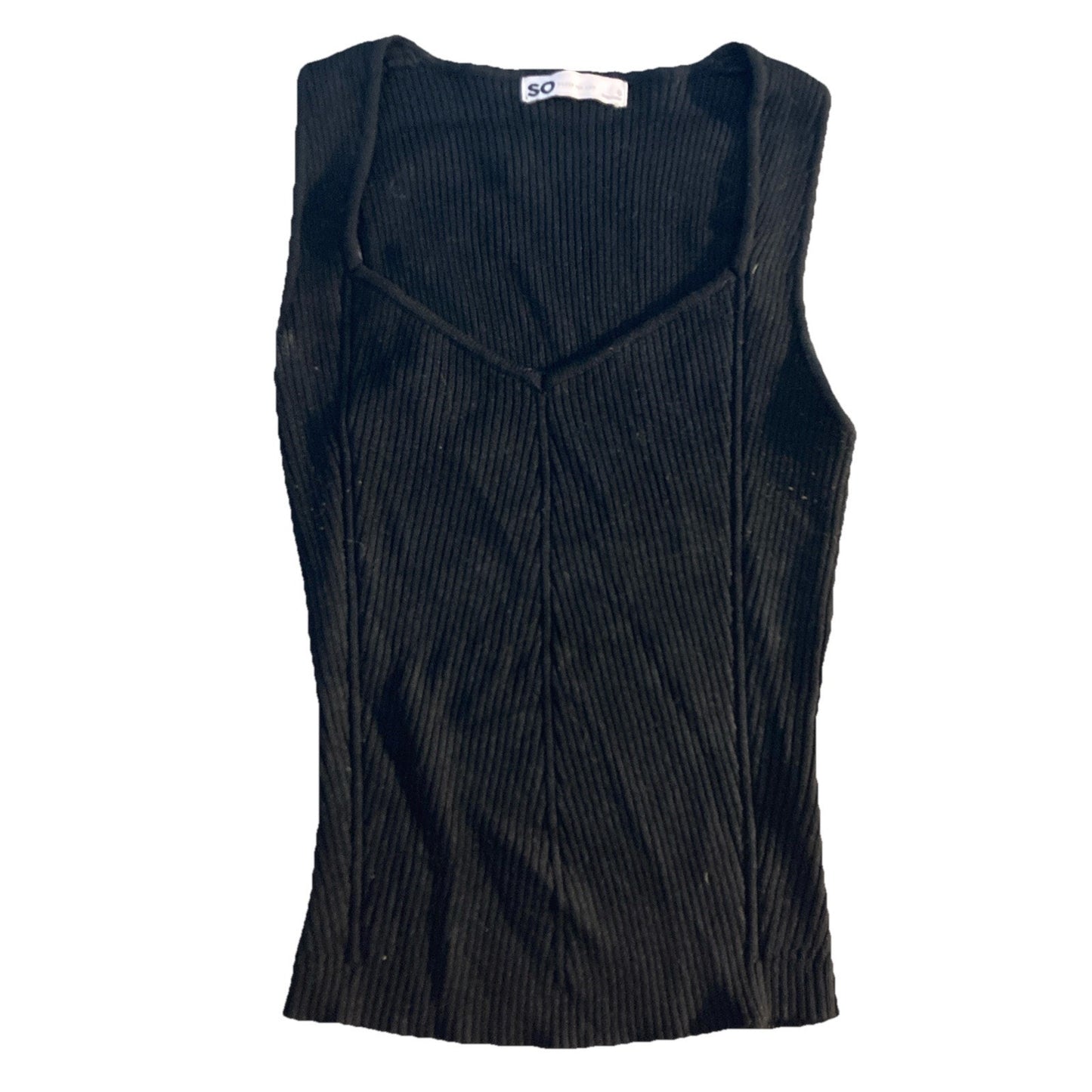 Y2K SO Black Small Lined Ribbed Sleeveless Top Knit Shirt Tank Top