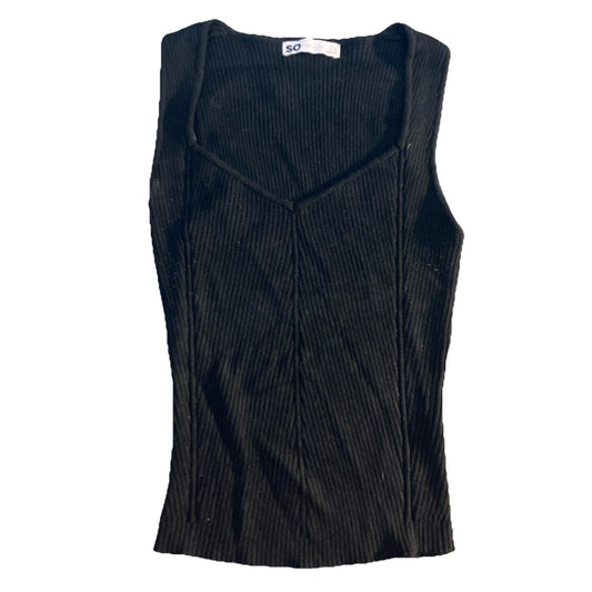 Y2K SO Black Small Lined Ribbed Sleeveless Top Knit Shirt Tank Top