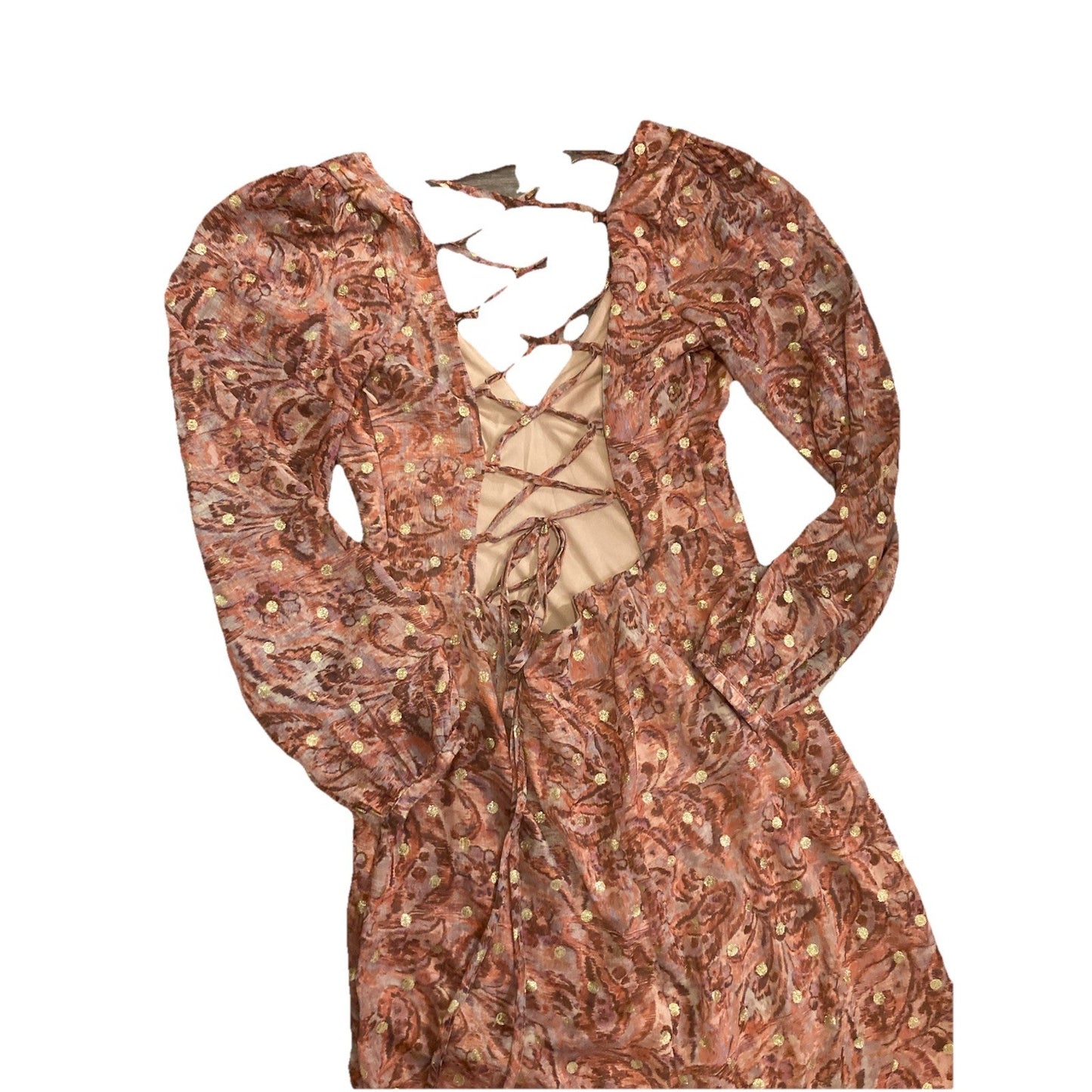 Anna Grace Women Size M Multicolor Paisley Golden V Neck Long Sleeve Maxi Dress