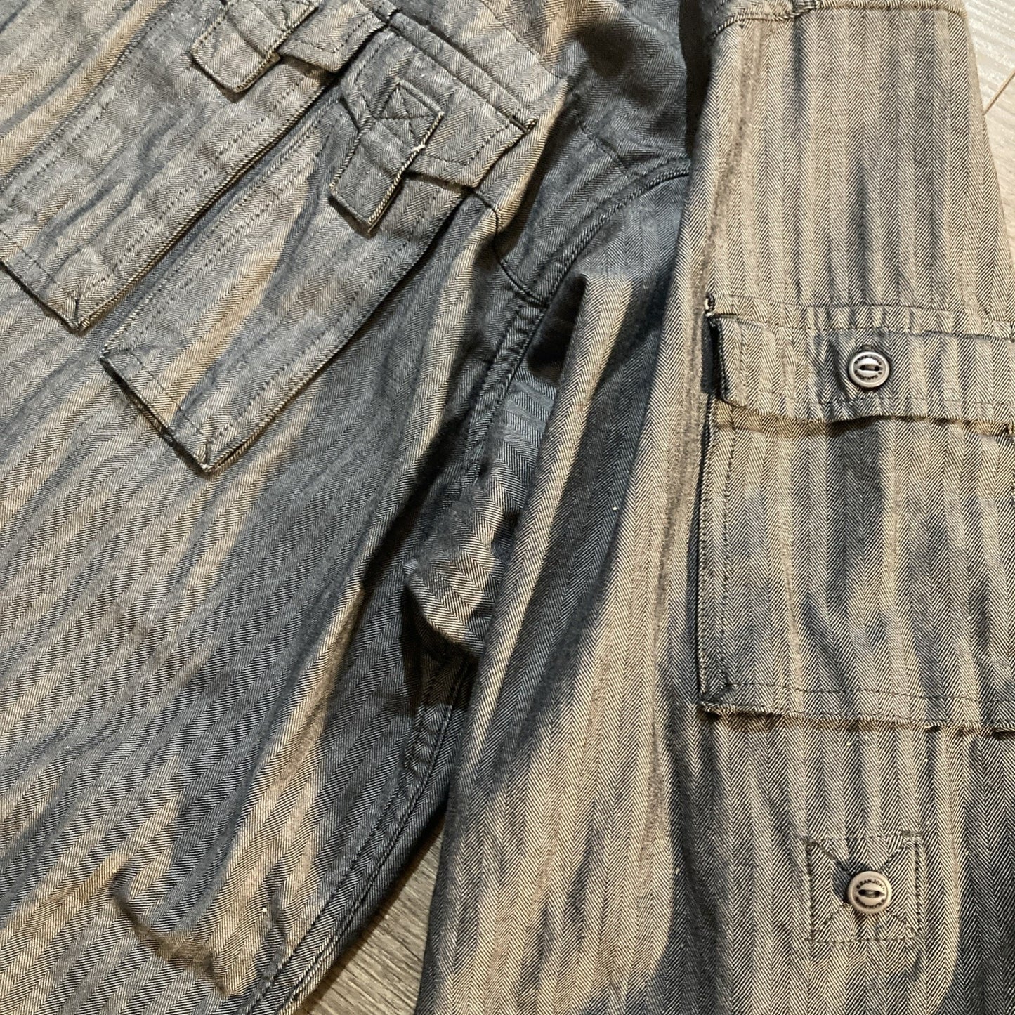 Sean John Men 2XLT Gray 100% Cotton Long Sleeve Military Button Down Shirt
