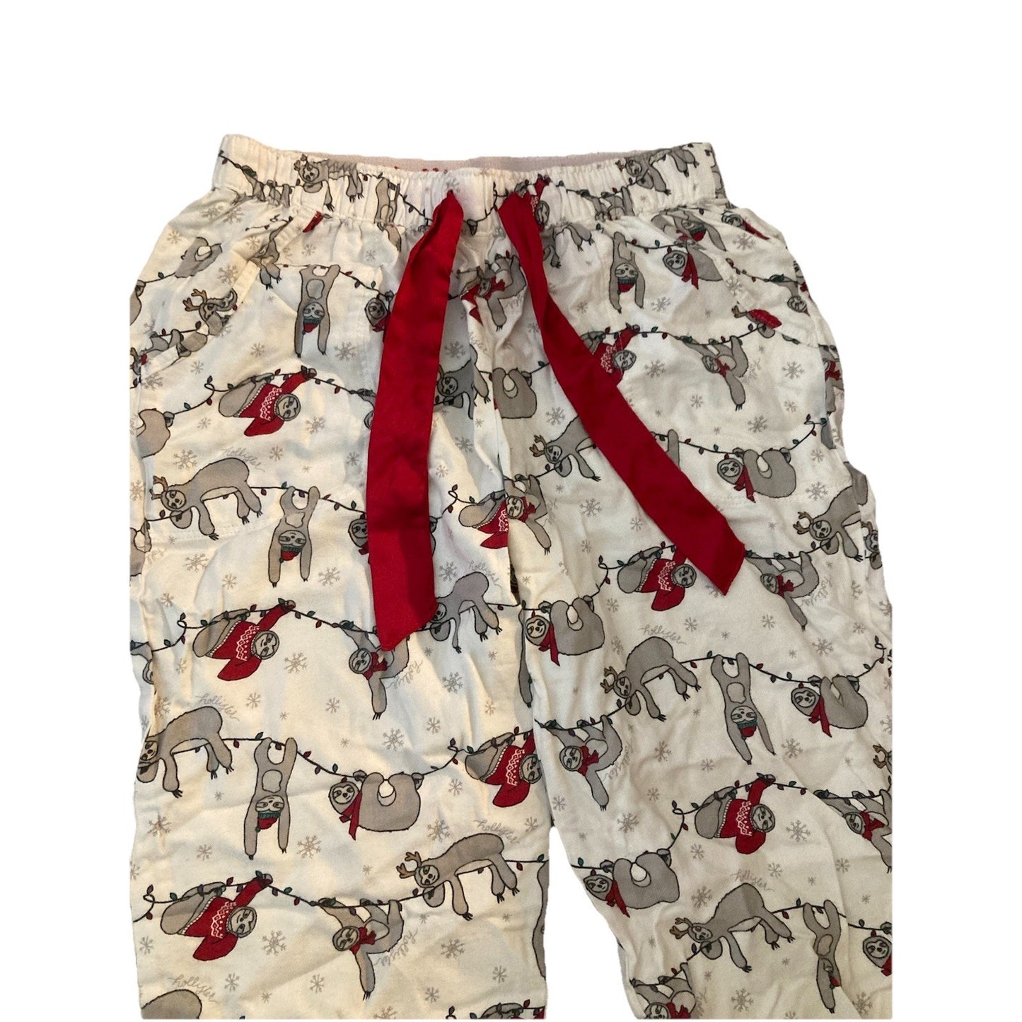 Hollister Fleece Christmas Sloth Pajama Pants Lounge Sleep Pockets Womens Sz XS