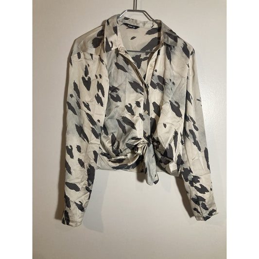 Express S Blouse Abstract Bold Graphic Twist Front Modern Avant Garde Art Deco