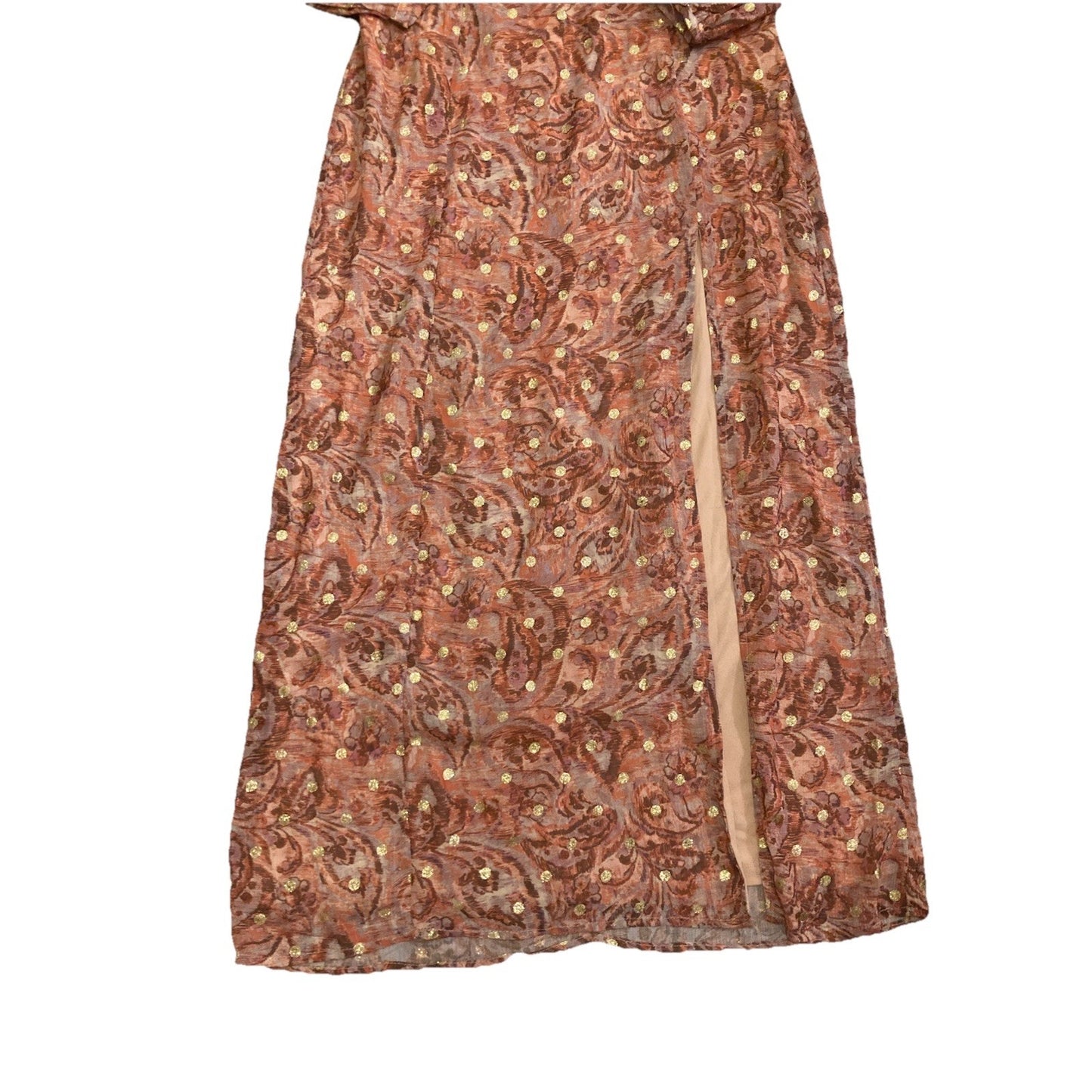 Anna Grace Women Size M Multicolor Paisley Golden V Neck Long Sleeve Maxi Dress