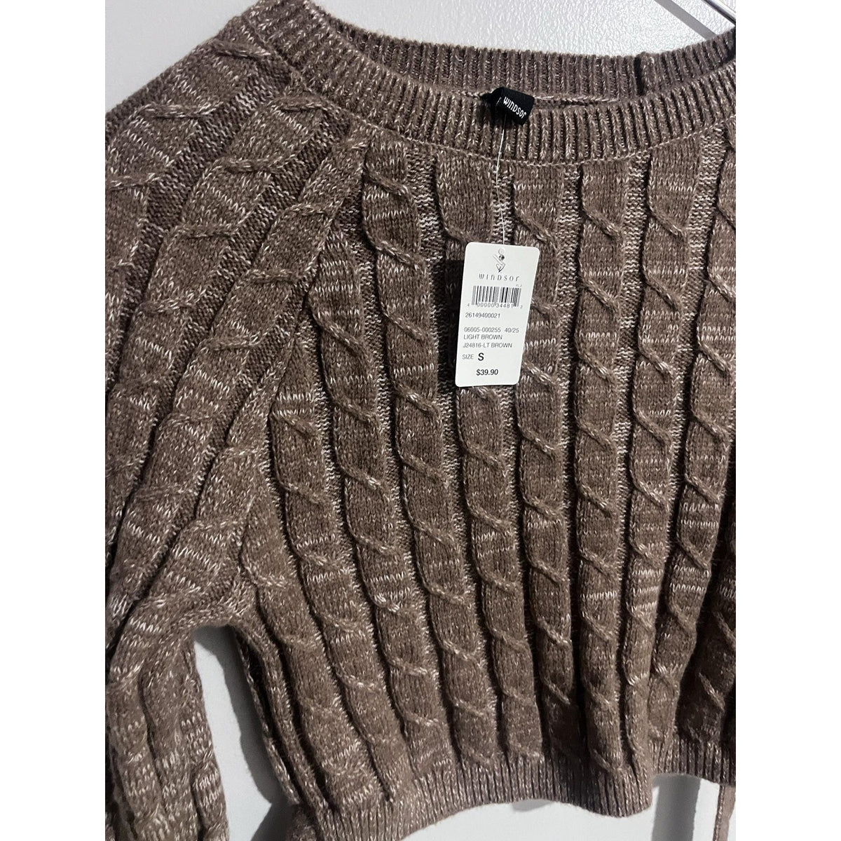Windsor Sweater Womens S Brown Cable-Knit Cropped Strap Pullover Tie Waist