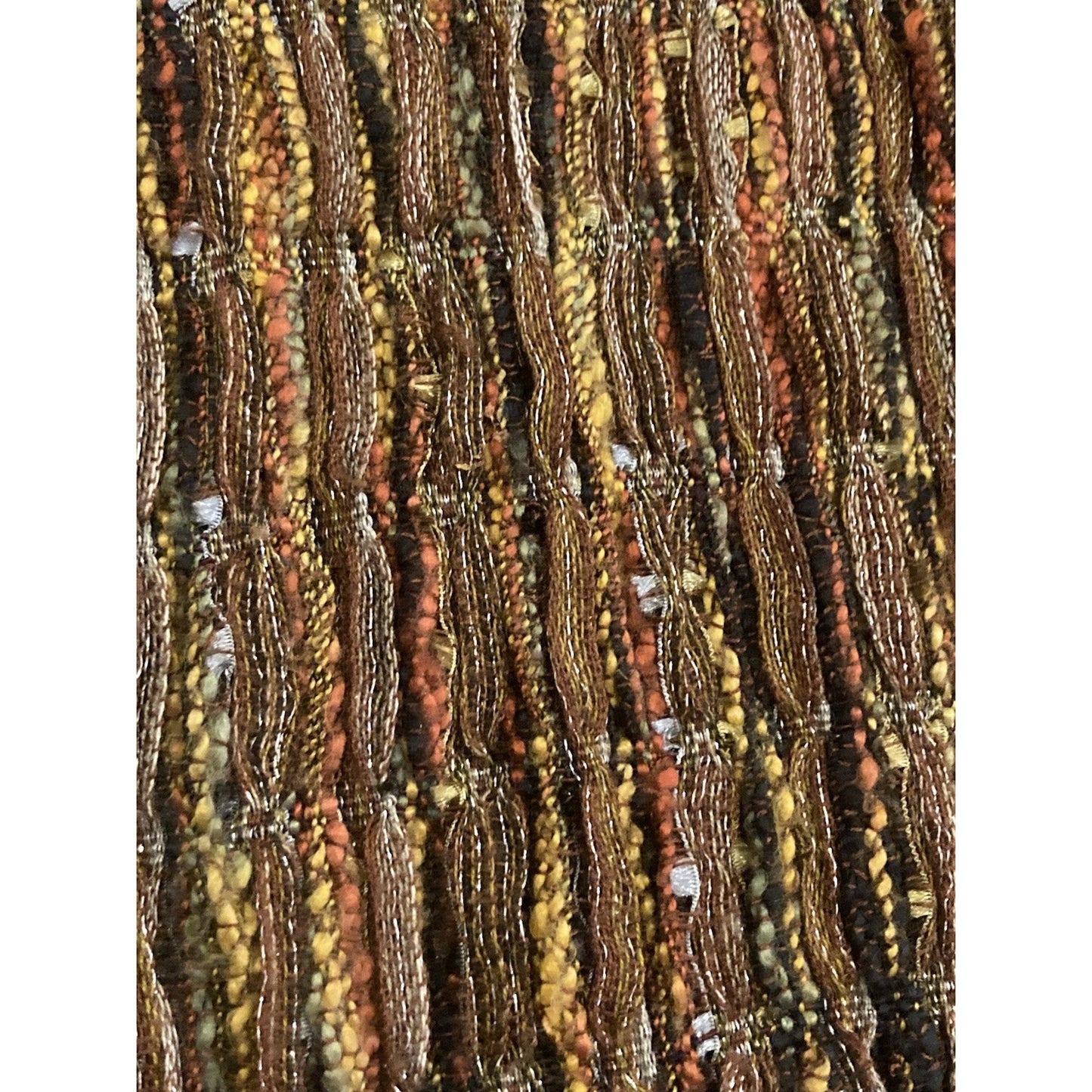 Women's Bohemian Boho Brown, Gold, Rust Scarf With Knot Fringe Multicolor 73” L