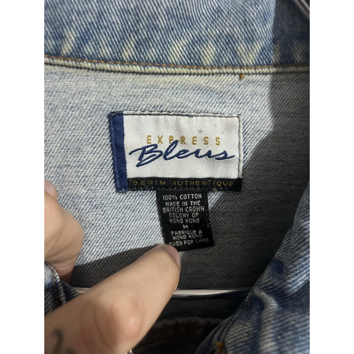 Express Bleus Jacket Womens M Blue Denim Full Zip Collared Pockets Logo