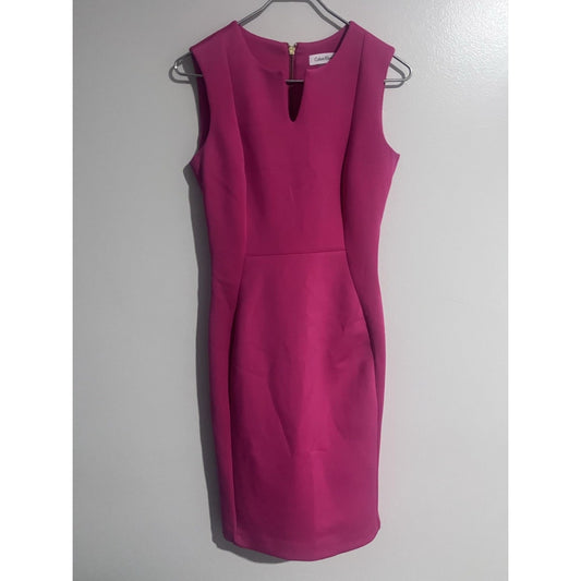 Calvin Klein Dress Womens 4 Pink Sheath Knee Length V-Neck Keyhole Zip Polyester