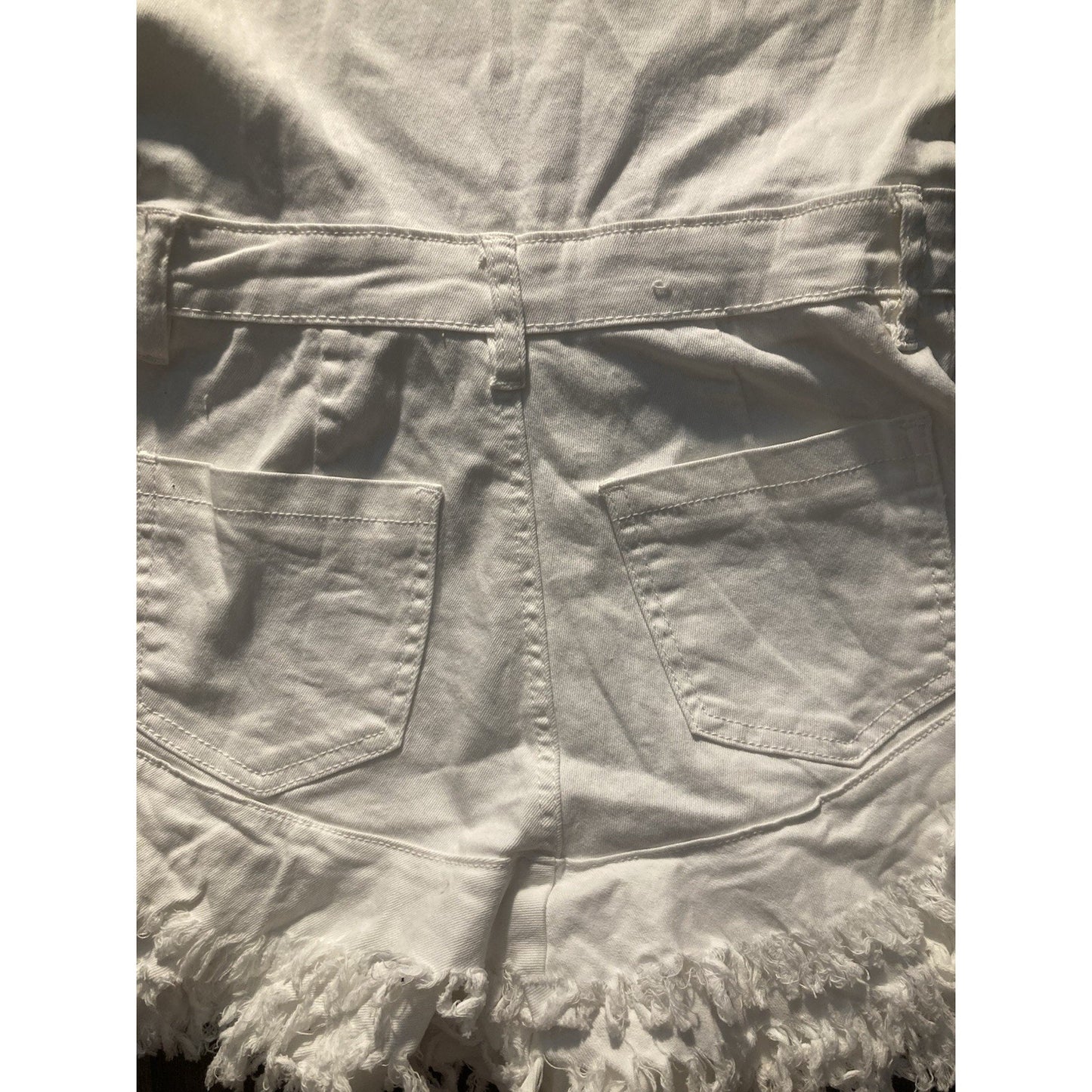 Fashion Nova Romper Women's S Short Denim Distressed Jean Ruffled Sexy Coquette