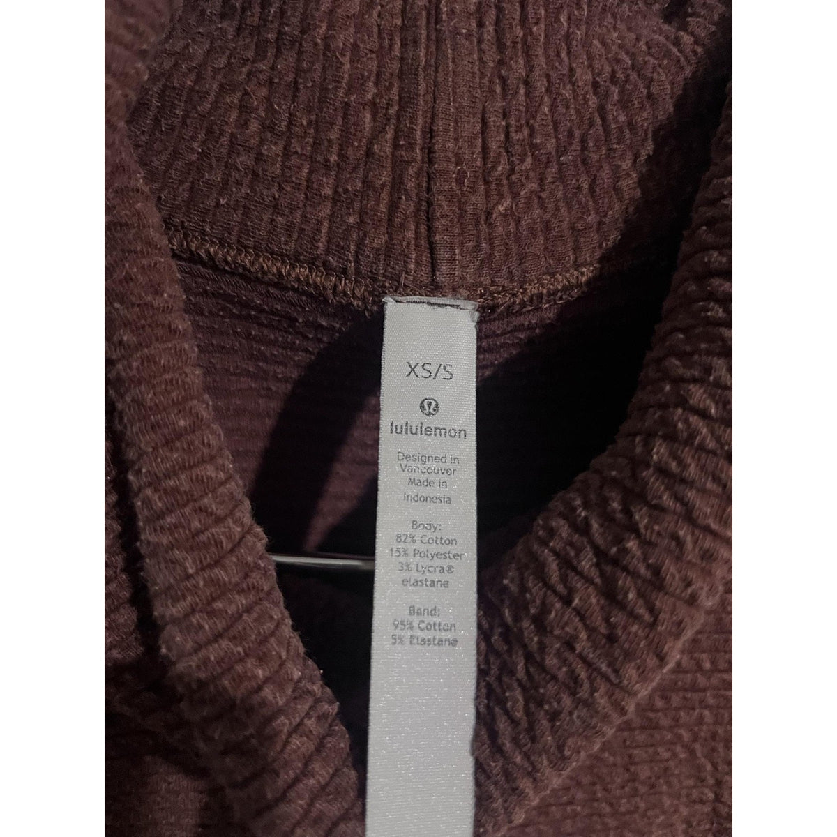 Lululemon Sweater Womens XS/S Brown Waffle-Knit Pullover Cowl Neck Heavyweight