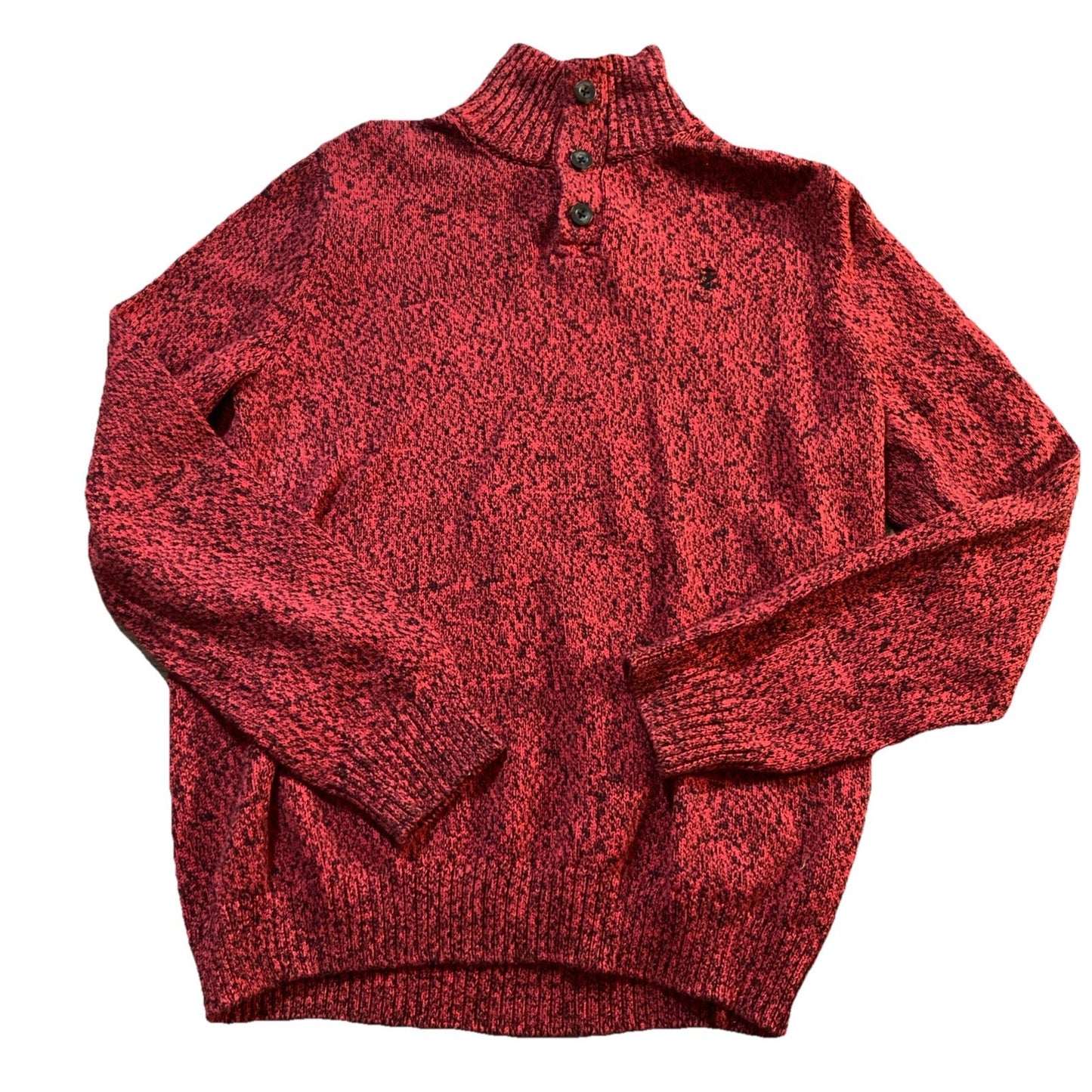 Mock Neck Preppy Izod Youth 14/16 3 Button Sweater Red & Black Long Sleeve