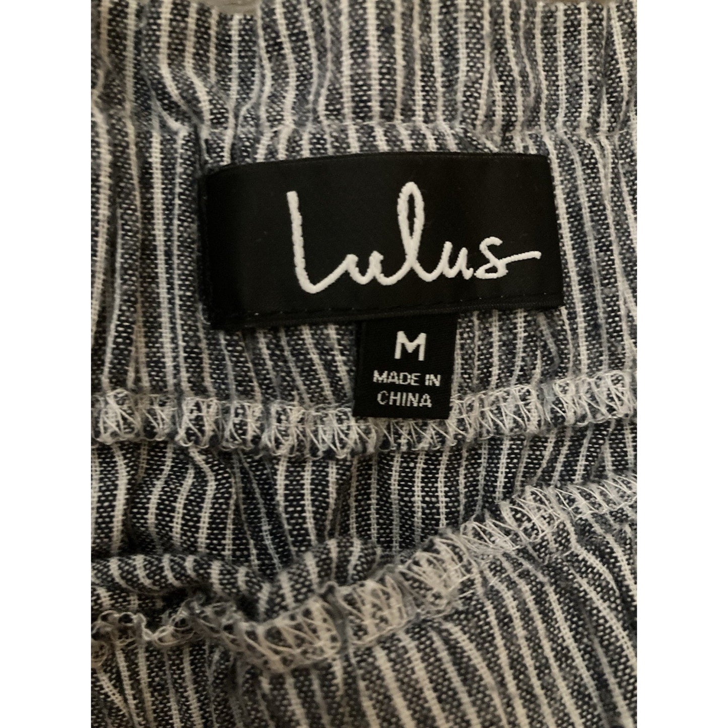 Lulu’s Women's Blue White Stripe Short Sleeve Off Shoulder Top Blouse Sz M Cute