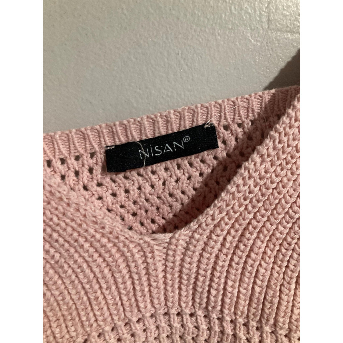 NISAN Cropped Tank Womens S Pink Strappy V-Neck Crochet Knit Summer Casual