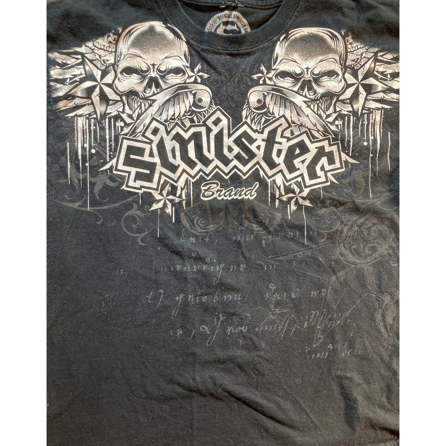 Y2K Sinister Brand Skulls And Stars Shirt Mens Small Afflicted Type Gothic Biker