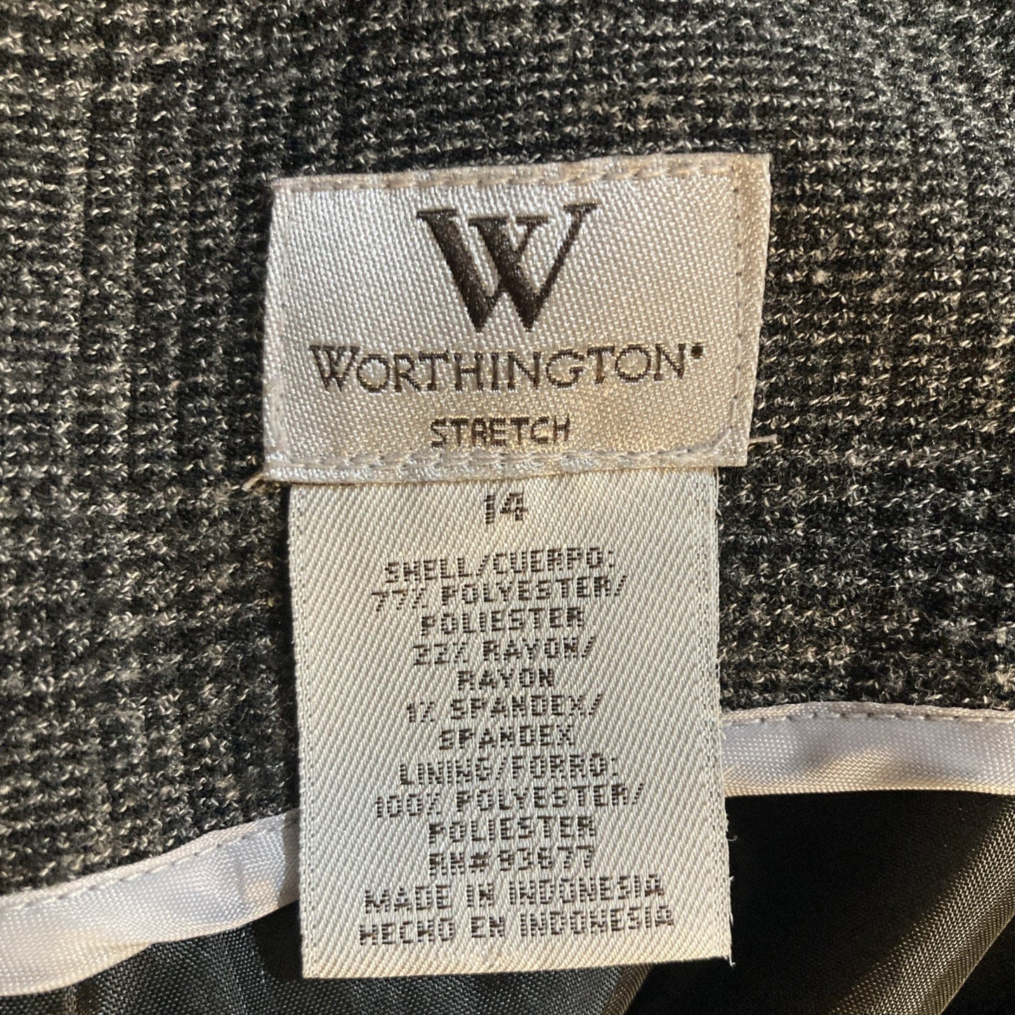 Y2K Librarian WORTHINGTON Pencil Skirt Stretch Size 14 Gray Black Plaid