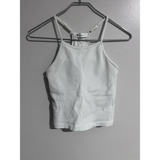 LASLULU Tank Womens S White Ribbed Camisole Strappy Adjustable Summer Stretch