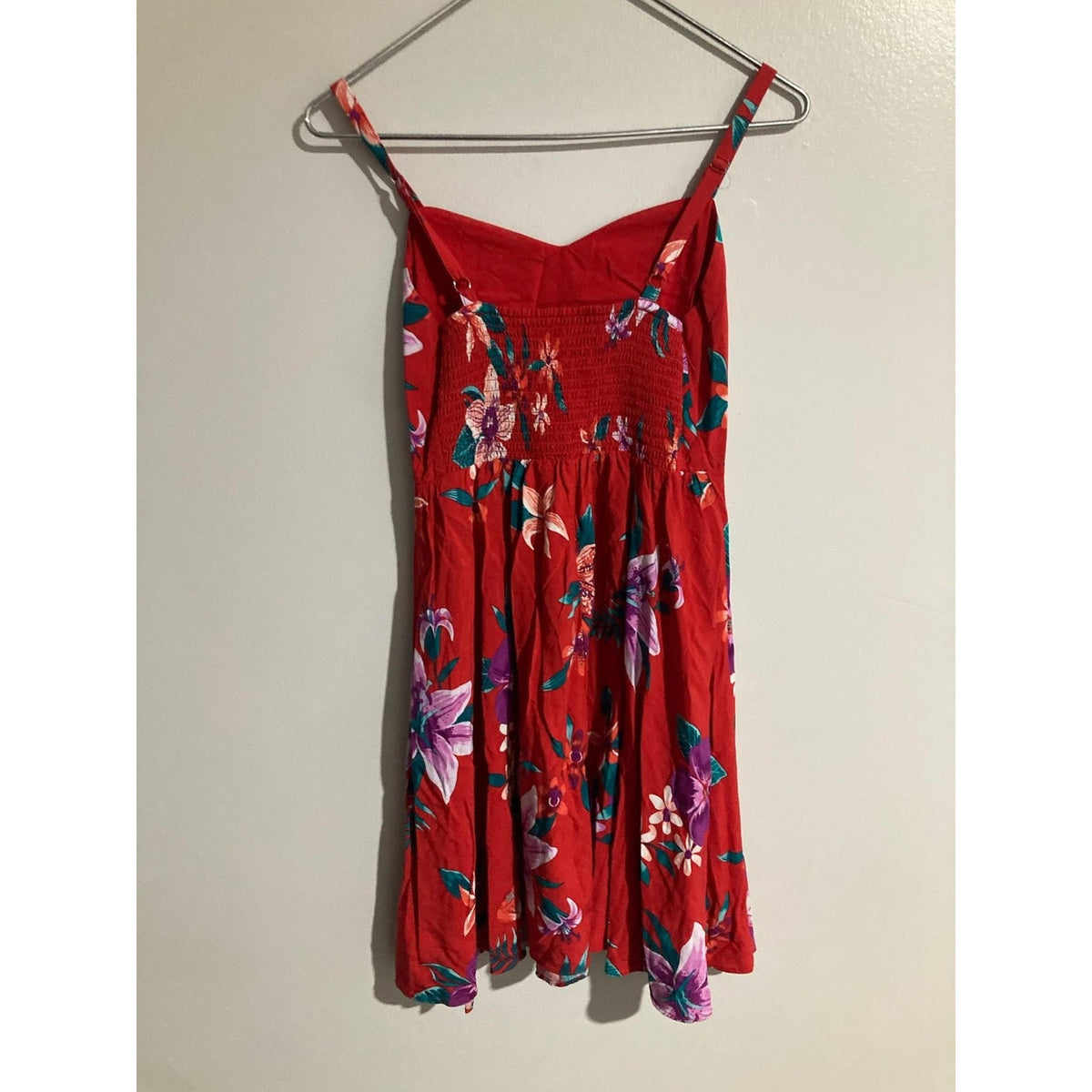 Old Navy Sundress Womens S Red Floral Smocked Strappy Sweetheart Knee Length