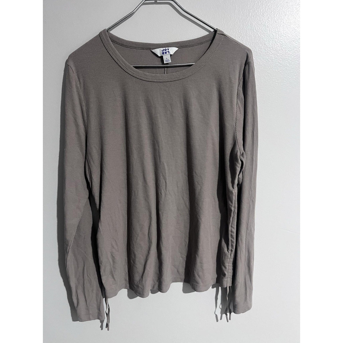 JoyLab Shirt Womens L Gray Ribbed Long Sleeve Stretch Drawstring Hem Jersey