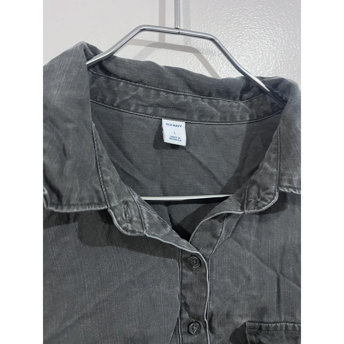 Old Navy Dress Womens L Gray Shirt Dress Knee Length Pockets Lyocell Long Sleeve