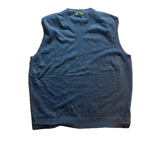 Eddie Bauer Mens L Cotton Cashmere V Neck Sweater Vest Navy Preppy Classic