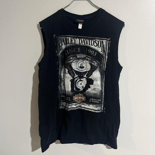 Harley-Davidson Mens Muscle Tee Black V-Twin Engine Rapid City, SD Tank Large