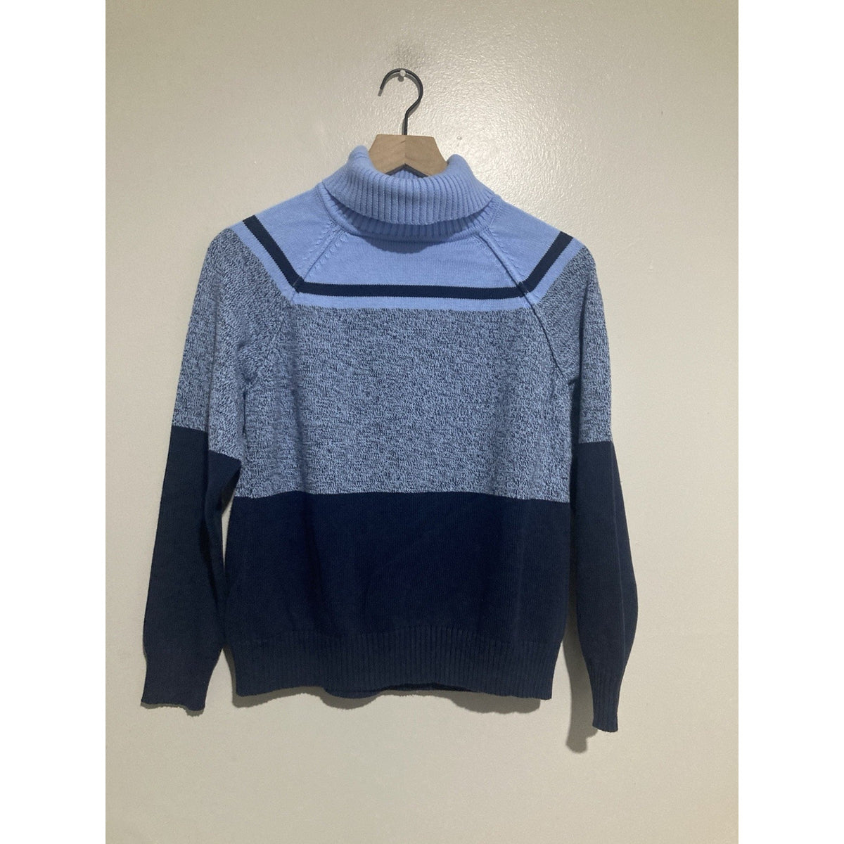 Karen Scott Striped Turtleneck Sweater Women’s Medium Blue Gray