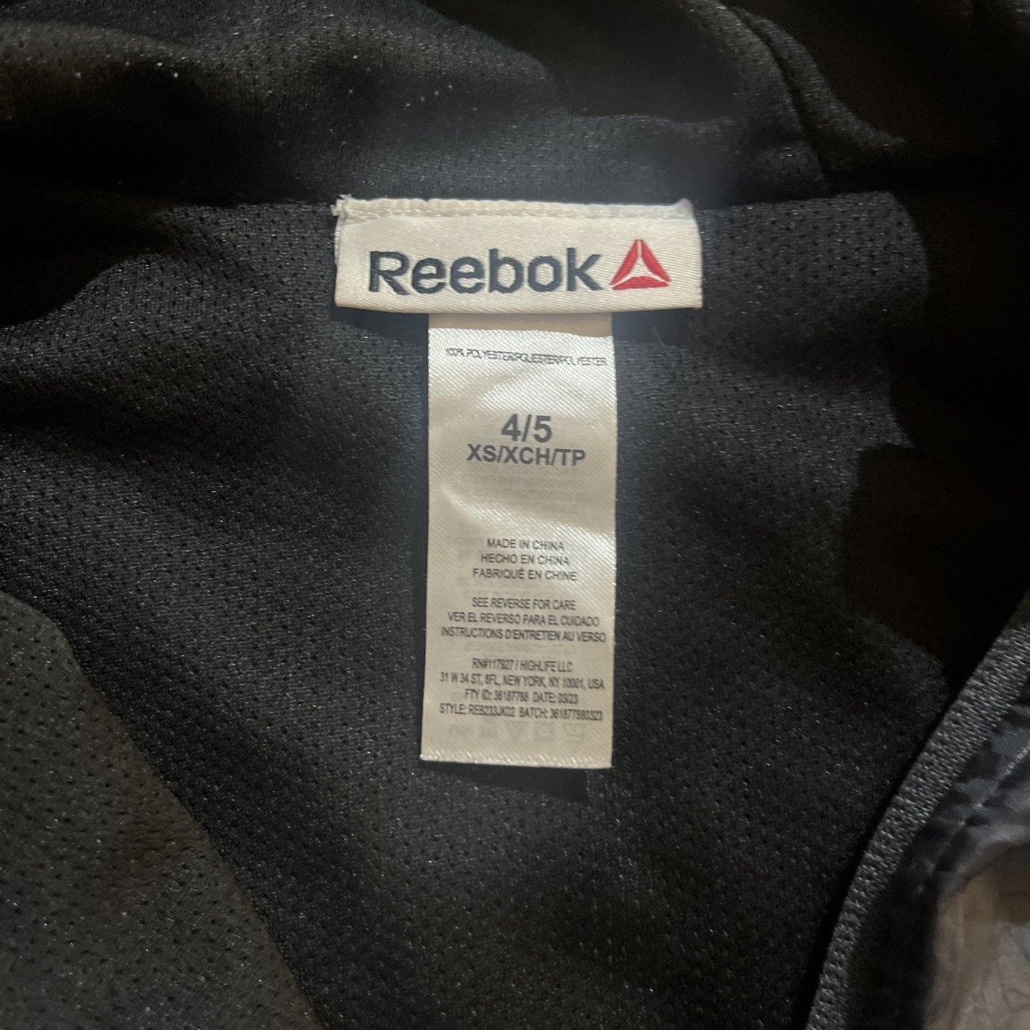 Reebok Sports Guard Jacket Black & Gray, Windbreaker, Boys Size 4/5 XS