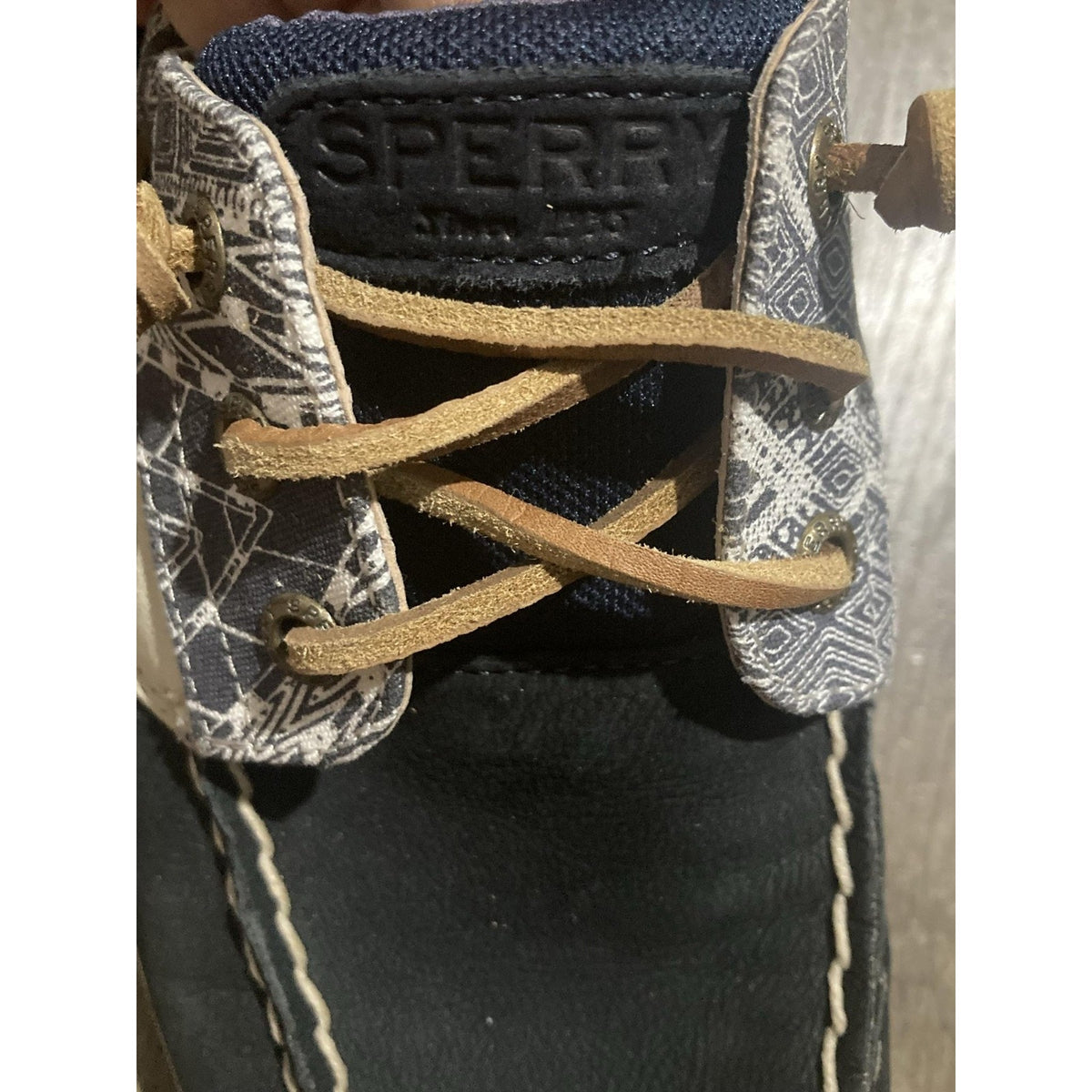 SPERRY Boat Shoe Womens 11M Blue Leather Canvas Comfort Non-Slip STS97218