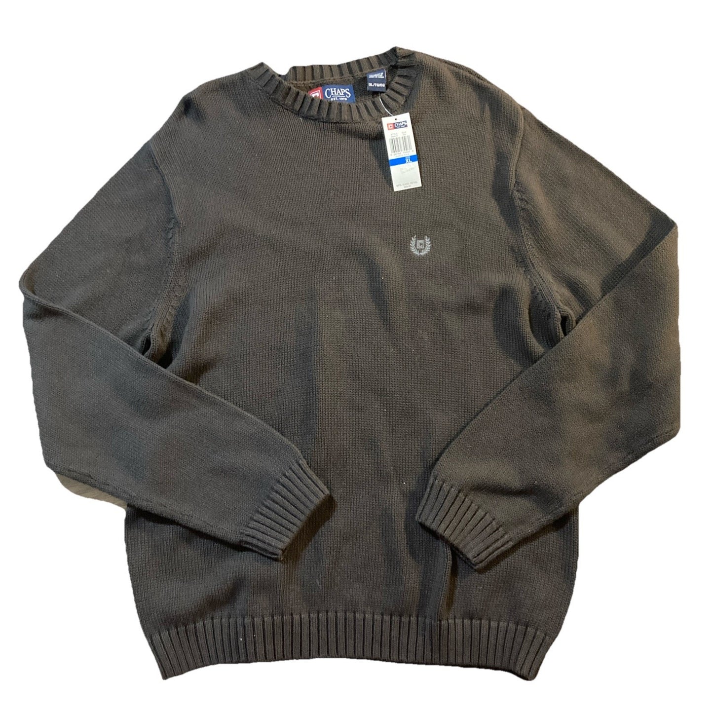 90’s Y2K Academia Chaps 100% Cotton Mens Knit Sweater XL Long Sleeve Brown NWT