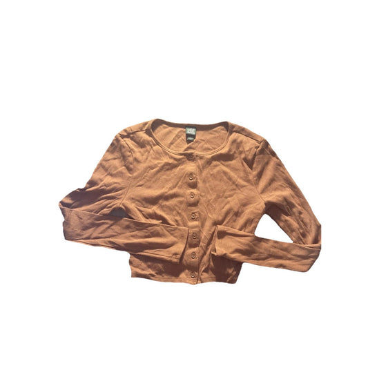 Wild Fable Shirt Juniors M Brown Scoop Neck Long Sleeve Button Front Cropped