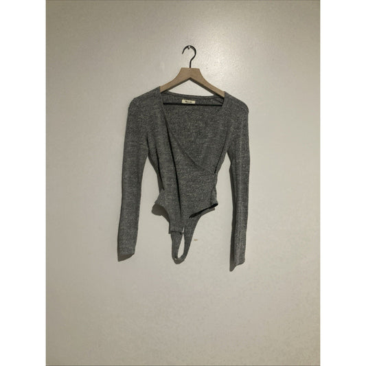 Madewell Womens XXS Gray Long Sleeve Wrap Front Bodysuit Snap Soft Knit
