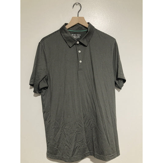 MICHEL ROUEN Large Performance Golf Polo Men's Blue Gray Stripe Shirt
