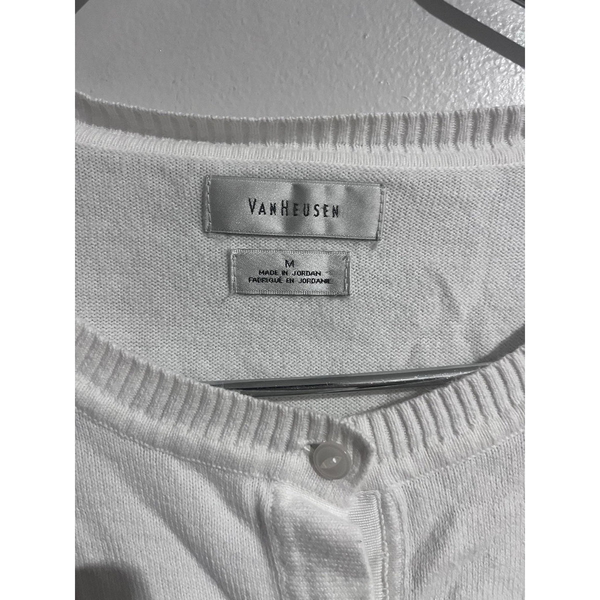 Van Heusen Cardigan Womens M White Lightweight Collarless Button Long Sleeve