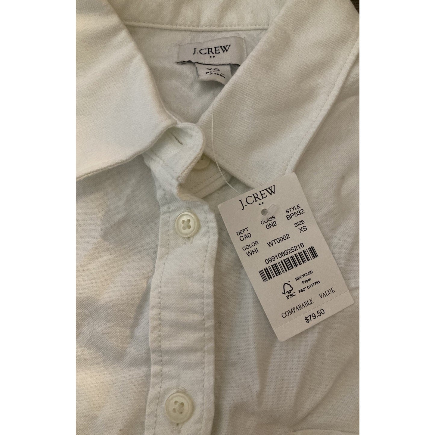 NWT J Crew Womens Shirt Size XS Button-Down White 100% Cotton Long Sleeve Solid