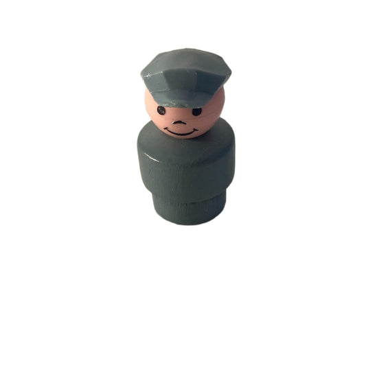 Vintage Fisher Price Little People Wood Body Figure Wooden Gray Hat