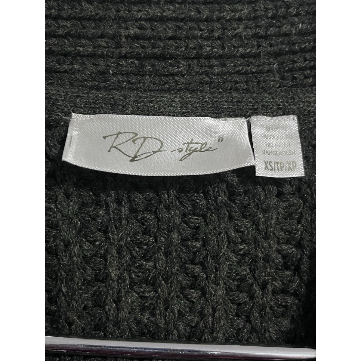 RD Style Cardigan Womens XS Green Waffle-Knit Belted Open Heavyweight Bow Accent