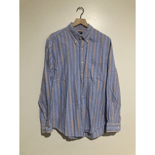Lands End Button Down Shirt Mens L Blue Striped Long Sleeve 16 to 16.5 Neck