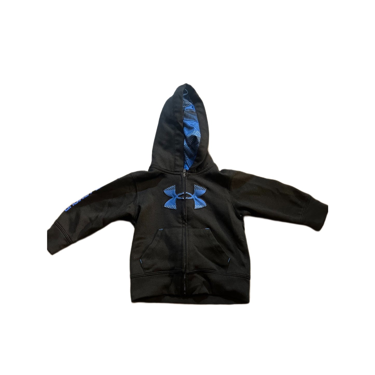 Boy's Under Armour UA Full Zip Hooded Jacket Size 18m Black and Blue Side Hit