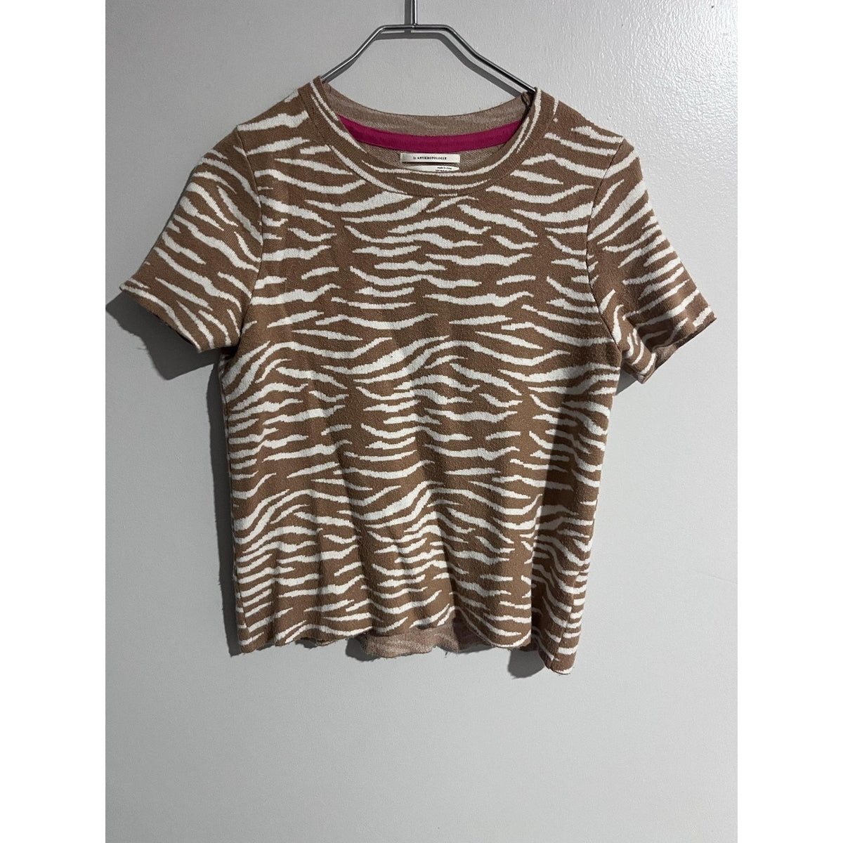 By ANTHROPOLOGIE Sweater Womens S Brown Animal Print Crew Neck Pullover