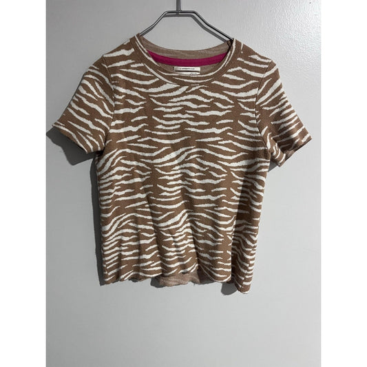 By ANTHROPOLOGIE Sweater Womens S Brown Animal Print Crew Neck Pullover