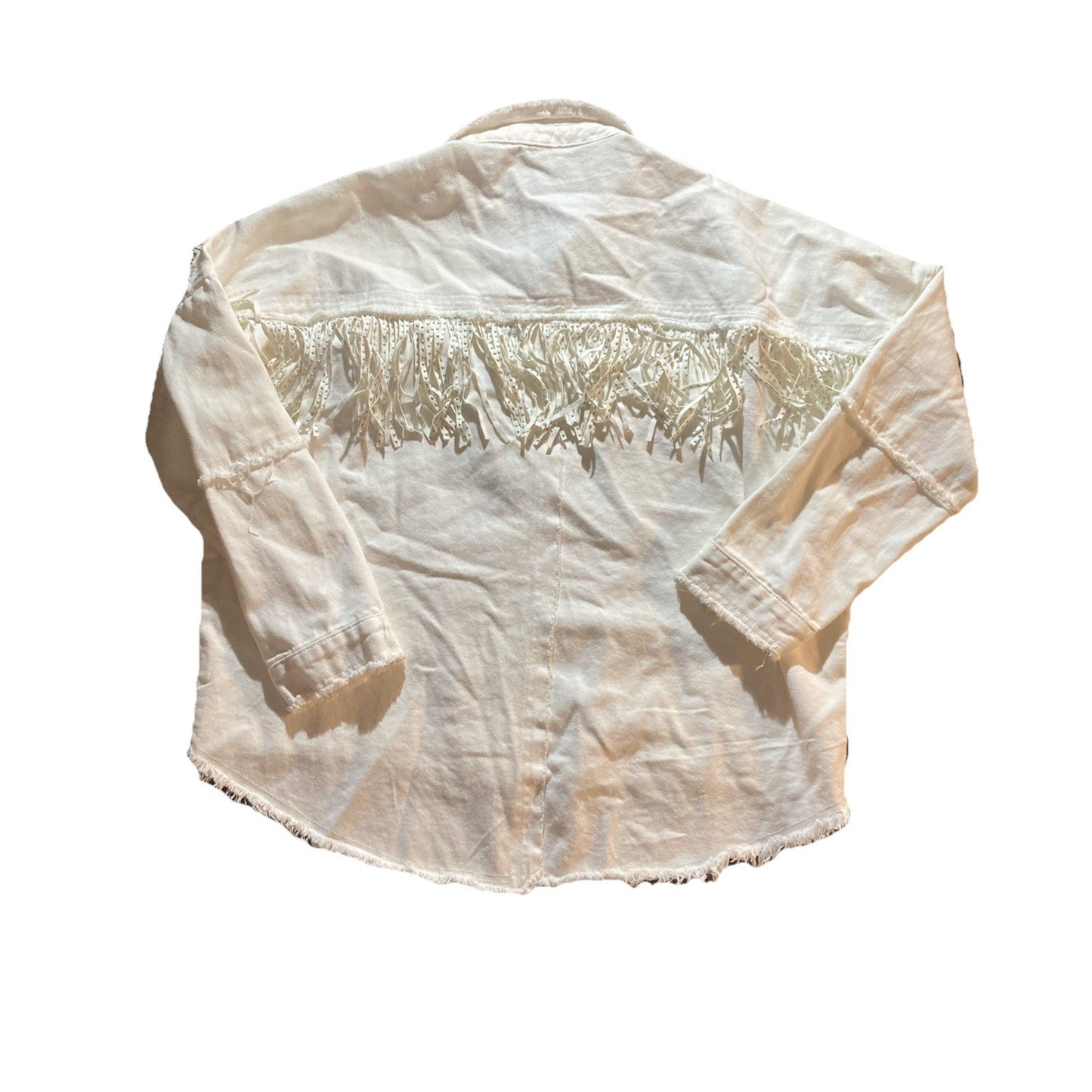 Cowgirl Chic Western Veveret White Denim Jacket with Rhinestone Fringe Medium