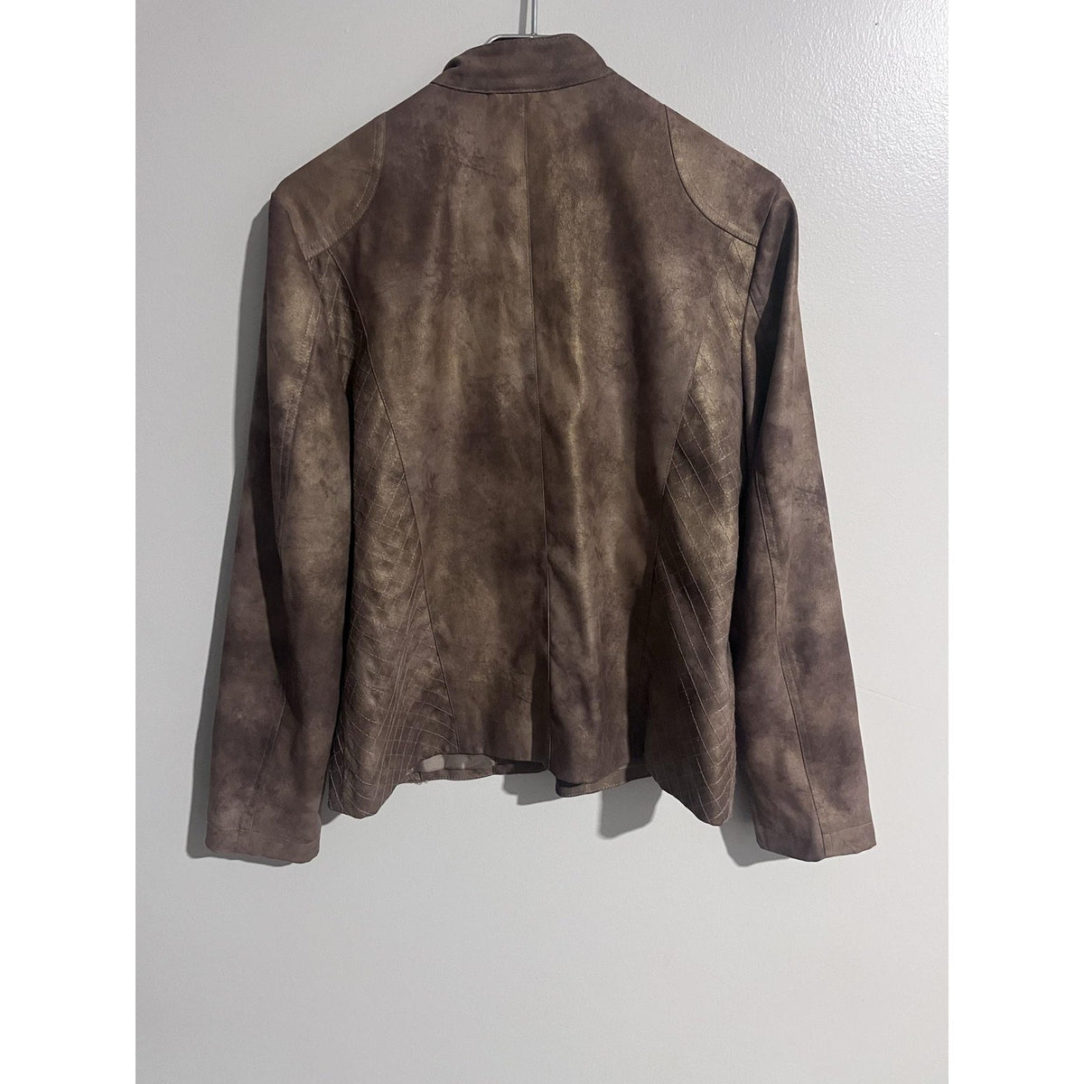 Chico's Jacket Womens 1 Brown Quilted Microfiber Lined Zip Pockets Collared
